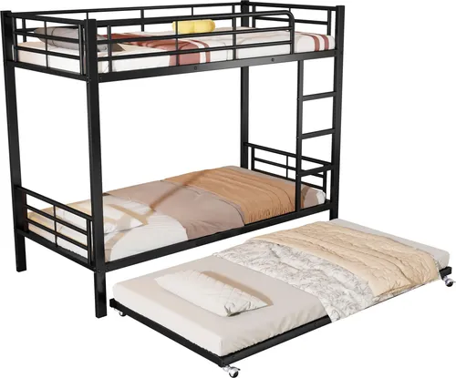SOFTWEARY Etagenbett mit 2 Liegeflächen und Gästebett - Etagenbett für Kinder mit Rausfallschutz, belastbar bis 100 kg pro Liegefläche, ideal für platzsparende Schlaflösungen im Kinderzimmer.
