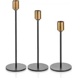 Kerzenständer Gold Schwarz Metall 3er Set - Kerzenständer Gold Schwarz Metall 3er Set – Setze stilvolle Akzente mit drei unterschiedlichen Höhen (32 cm, 28 cm, 22 cm). Ideal für jede Gelegenheit, sorgt für eine elegante Atmosphäre und schützt deine Tischoberfläche.