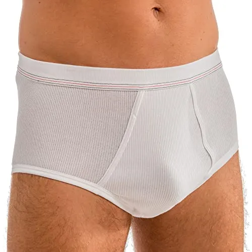 HERMKO 3248 Herren Slip aus 100% Bio-Baumwolle mit Eingriff Doppelripp; Kochfest, Größe:D 5 = EU M, Farbe:weiß