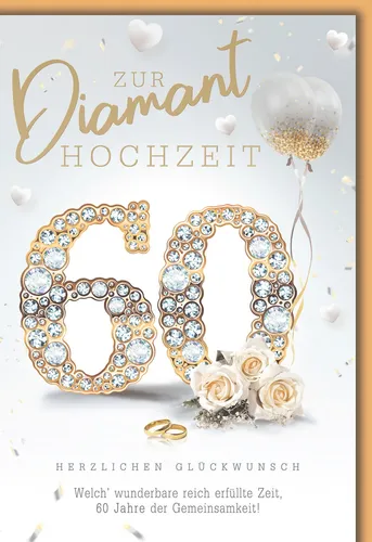 Diamanthochzeit Glückwunschkarte mit Briefumschlag 60 Jahre