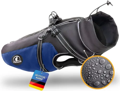 Tierhood Regenmantel Hund - Wasserdichter Hundemantel mit Geschirr für kleine Hunde - Regenjacke für Hunde, wasserdicht und warm mit integriertem Geschirr für mühelose Spaziergänge. Reflektoren bieten Sicherheit bei Dunkelheit.