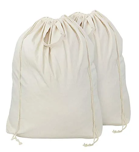 90(H) X 70cm 2pcs 100% natürliche Baumwolle Wäschesäcke mit Tragegriffen, Kordelzug und Rucksack-Schulterriemen, Maschine waschbar, Wäschekorb Hamper Liner Ersatz Taschen