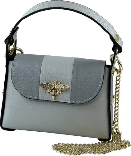 Toscanto Umhängetasche - Elegante Damen Tasche aus hochwertigem Leder - Umhängetasche aus echtem Kalbsleder, handgefertigt in Italien. Stilvoll in grau hellgrau, ideal für modebewusste Damen. Größe: ca. 19cm x 14cm, mit praktischem Schnappverschluss.
