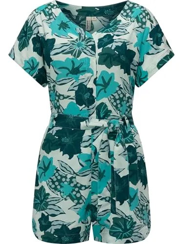 Ragwear Jumpsuit Salwin - Kurzer Overall mit Taillen-Bindeband - Feminin geschnittener Jumpsuit in aquablau, aus elastischer Viskose für ein kühlendes Tragegefühl. Ideal für den Sommer und perfekt für lässige Outfits.
