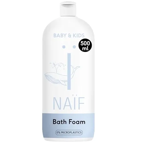 Naïf - Pflegender Badeschaum - mit Baumwollsamenöl - Babypflege mit natürlichen Inhaltsstoffen - Vegan - Frei von SLES, Mikroplastik, Parabenen und Mineralöl - 500ML