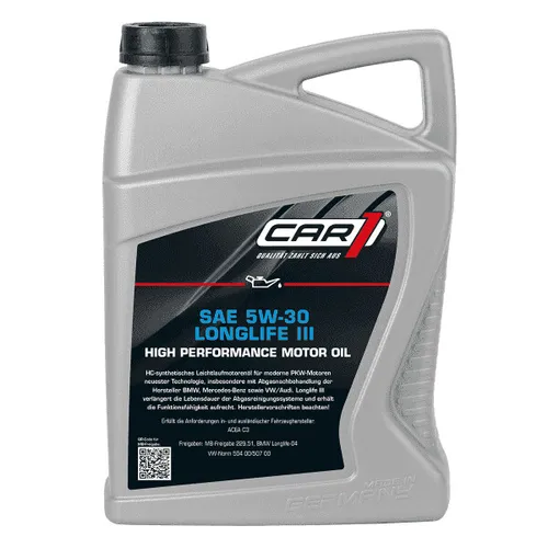 Motoröl Leichtlauföl CAR 1 SAE 5W-30 5LTR - LONGLIFE III CO1024 - Hochwertiges Motoröl für optimale Motorleistung und Schutz, ideal für moderne Motoren mit langen Wechselintervallen.