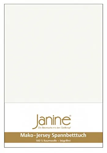 Janine Spannbetttuch 5007 Mako Jersey Ecru - Hautsympathisches Spannbetttuch aus 100% Baumwolle, passend für Matratzen von 140/200 bis 160/200 cm. Ideal für bis zu 26 cm hohe Matratzen, waschbar bis 60°C, trocknergeeignet und bügelfrei.