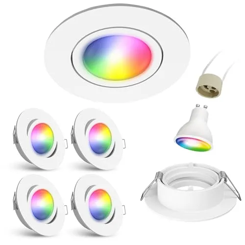 linovum Einbaustrahler smart 4er Set - WLAN GU10 schwenkbar, kompatibel mit Alexa & Google - 4er Set RGB Einbaustrahler mit WLAN-Steuerung, dimmbar und 16 Millionen Farben, ideal für modernes Wohnen.