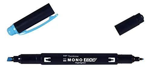 Tombow MONO edge Textmarker mit zwei Spitzen, himmelblau, Keilspitze und Finelinerspitze, schnell trocknend, umweltfreundliches Design [WA-TC96]