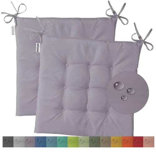 heimtexland 2er Pack Outdoor Stuhlkissen Sitzkissen wasserabweisend wetterfest Gartenkissen 40x40 gesteppt Gartenstuhl Gartenbank Polster Kissen UV-beständig Typ551 Dunkelgrau