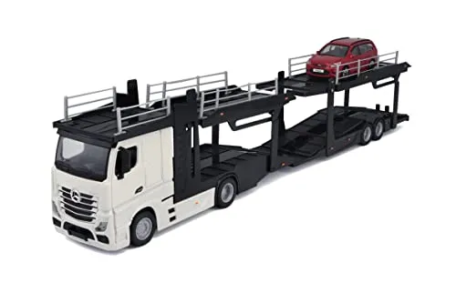 Bburago Truck mit Auto 1:43 - Lastwagen-Modellbausätze im Maßstab 1:43, detailgetreue Nachbildung mit offiziellem Lizenzdesign, ideal für Kinder ab 3 Jahren und perfekt als Geschenk für Autoliebhaber!
