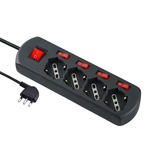 Electraline 61912 Mehrfachsteckdose mit 4 Steckdosen, vielseitig einsetzbar, Schuko, 4 unabhängige Schalter, 4 Universalsteckdosen, Kabel 1,5 m, Schwarz