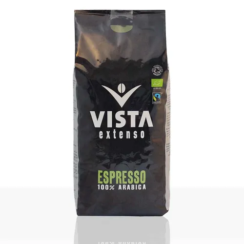 Tchibo Kaffee Vista Collection Espresso, BIO, ganze Bohnen, 1kg - Kaffee mit 100% Arabica-Bohnen in Bio-Qualität und Fairtrade-Zertifikat. Samtig-kraftvoll mit Noten von dunklen Beeren und Akazienhonig. Ideal für Kaffeeliebhaber!