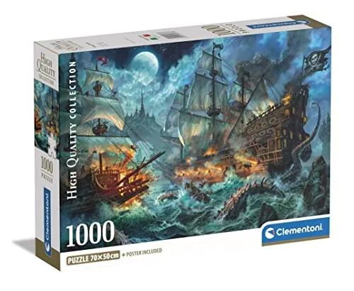 Clementoni - 39777 Kollektion – Pirates Battle – 1000 Teile – Puzzle für Erwachsene, Abbildung von Paolo Barbieri, Made in Italy