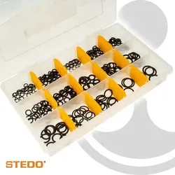 Stedo Industrie O-Ring-Box mit 300 Stück in 15 Größen - Praktische O-Ring-Box mit 300 NBR-Ringen in 15 Größen, ideal für vielseitige Anwendungen in der Industrie und im Heimwerkerbereich. Stabile PP-Box für optimale Aufbewahrung.