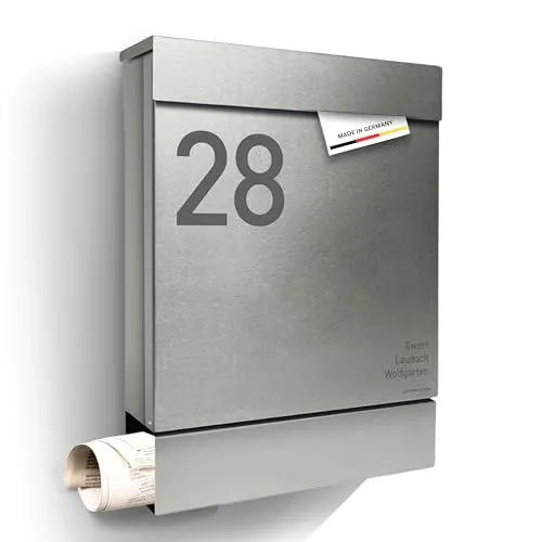 Radius Design Letterman M Briefkasten - Edelstahl - Klassischer Briefkasten aus Edelstahl mit innovativem Obersteineinwurf, ideal für große Umschläge. Hochwertige Verarbeitung und deutsches Design für langlebige Qualität.