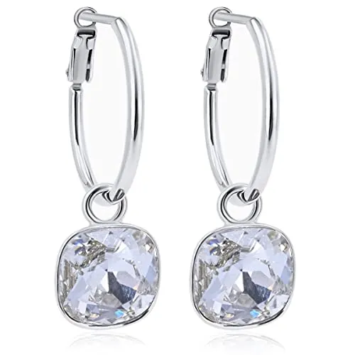 Silber-Creolen 925 Sterling mit Charm Anhänger Markenkristalle Ohrringe NOBEL SCHMUCK