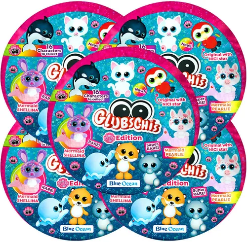 Blue Ocean Glubschis Sammelfiguren Muschel Serie 4 - Glitzerfigur im Set - Entdecke die Glubschis Sammelfiguren Muschel Serie 4! Im Set sind 5 Tüten mit 16 neuen Figuren, darunter die besonderen Shellina und Pearlie. Jede Figur hat die einzigartigen Glitzeraugen und sorgt für Sammelspaß!