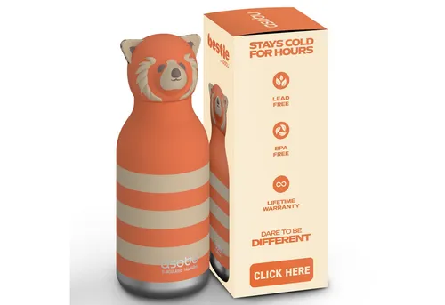 Asobu Bestie Kindertrinkflasche – Isolierte Edelstahlflasche 420ml mit Pandakopf - Thermobehälter für Kinder und Erwachsene, BPA-frei, auslaufsicher und hält Getränke stundenlang heiß oder kalt – ideal für Schule und Freizeit.
