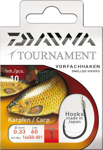 DAIWA Tournament Karpfenhaken, Hakenfarbe schwarz, 60cm, 4, Länge 60cm, 14450-004