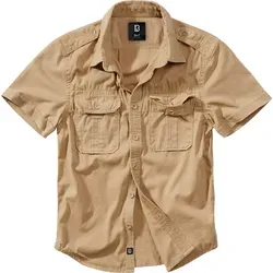 Brandit Vintage Shirt Short Sleeve - Camel, Größe: 4XL - Herrenhemden mit zwei aufgesetzten Brusttaschen und Schulterklappen, aus hochwertigem Vintage Washed Material für einen lässigen Look.