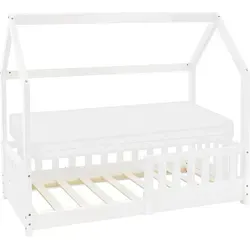 ML-DESIGN Kinderbett Hausbett mit Rausfallschutz - Betten für Kinder, kreatives Abenteuerbett aus Kiefer, inkl. Lattenrost und Matratze, ideal für sicheres Spielen und Träumen.