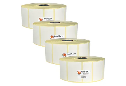 GoodMarkt Etikettenrolle 40x30mm Selbstklebende Thermo Etiketten auf Rolle 1000 Labels, Adressetiketten Haushaltsetiketten Bedruckbar Aufkleber für Büro Küche