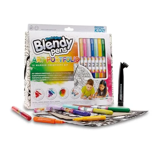 Blendy Pens Kreative Tasche mit Farbverlaufsmarkern, 14 Farben mit Schablonen und einem Airbrush, für Jungen und Mädchen ab 6 Jahren, Famosa (BLD02101)