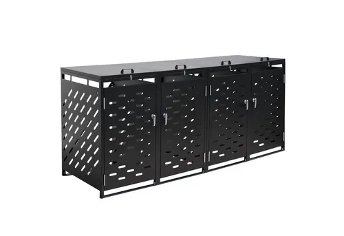 Mülltonnenbox Anthrazit mit 4 Türen und Deckel - Außenanbau: Stilvolle Mülltonnenverkleidung aus pulverbeschichtetem Stahl, abschließbar und mit Sturmsicherung für maximale Stabilität.