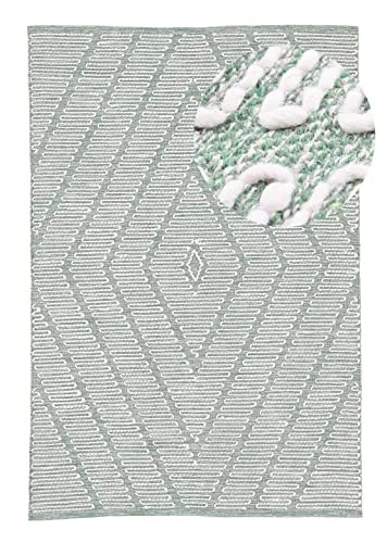 carpetfine Baumwollteppich Kelim Durry robuster Flachgewebe-Teppich Grün 60x90 cm für Wohnzimmer, Schlafzimmer & Kinderzimmer