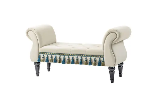 furnicato Polsterbank Vintage-Design 117x40x58 cm Beige - Elegante Polsterbank im Vintage-Design mit stabiler Konstruktion aus Massivholz. Ideal für Flur oder Wohnzimmer, bietet sie Komfort und Stil zugleich. Ein echter Blickfang für Ihr Zuhause!