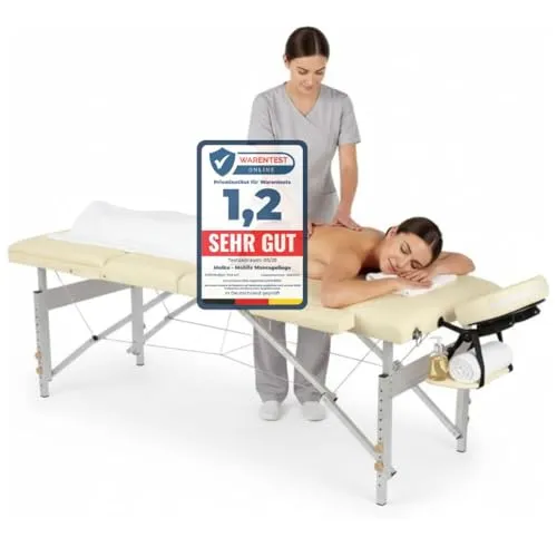 Melko Mobile Massageliege klappbar höhenverstellbar Massagetisch Beige Massagebank 3 Zonen Behandlungsliege