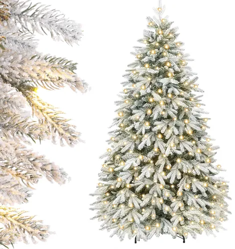 Yorbay Künstlicher Weihnachtsbaum 180cm - Schneeweiß mit 260 LED-Beleuchtung, realistisches Aussehen und einfache Montage für festliche Dekoration