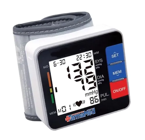 FARMAMED Digitale Tragbar Handgelenk-Blutdruckmessgeräte, 180 Speicherplätze gesamt, 2 Benutzer, großer LCD-Bildschirm, Tragetasche geliefert