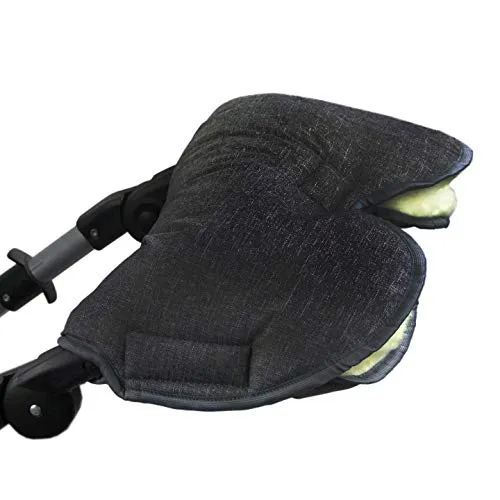 BAMBINIWELT Muff Handwärmer Handschuh für Kinderwagen Buggy mit Lammwolle für warme Hände universal MELIERT (schwarz MELIERT)