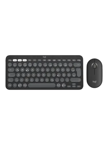 Pebble 2 Combo - Kabelloses Tastatur & Maus Set in Grau - Tastaturen: Kabelloses Bluetooth LE Set mit QWERTY, ideal für flexibles Arbeiten und elegantes Design.