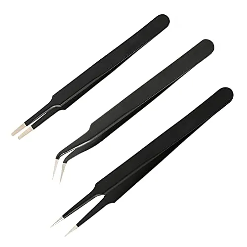 Ehids ESD 3 Stück Anti Statik Pinzette Edelstahl Pinzetten Kit Antistatisch Reparatur für Elektronik, Laborarbeit, Computer, Schmuck, Schönheitund Präzisionsarbeit