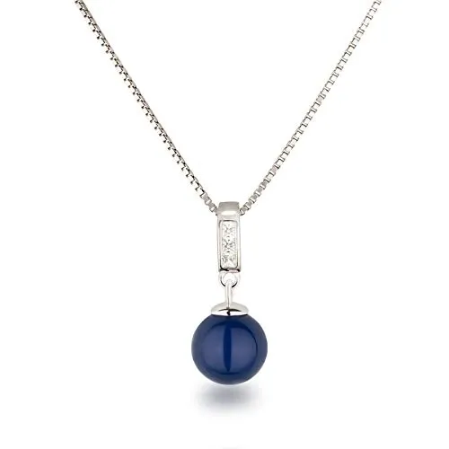 Schöner-SD Silberkette mit Perlenanhänger und Zirkonia - Elegante Damenkette aus 925 Silber mit 10mm Perle in Lapislazuli Blau und funkelnden Zirkonia. Rhodiniert für langanhaltenden Glanz, ideal für jeden Anlass.