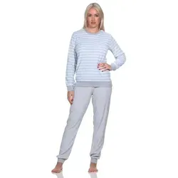 Normann Pyjama Wunderschöner Damen Frottee Schlafanzug langarm Pyjama mit Bündchen blau 36-38