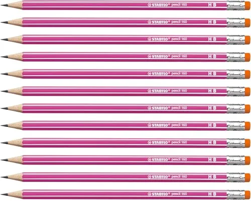 STABILO - Bleistift mit Radierer - pencil 160 in pink - 12er Pack - Härtegrad HB