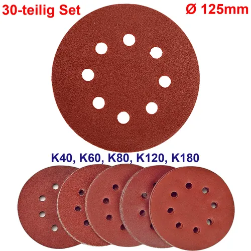 Klett Schleifscheiben Schleifblätter Schleifpapier Mix 30 tlg Set 125mm 8 Loch