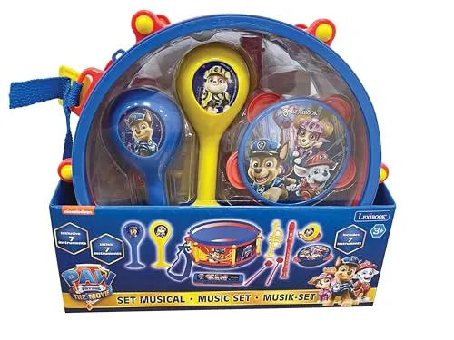 Musikalisches Set Lexibook Pat'Patrouille 7 pcs - Schlagzeug & Schlagwerk – 7 Instrumente in 1 für angehende Musiker ab 3 Jahren, inklusive Kastagnetten, Mundharmonika, Blockflöte und Trompete.