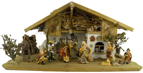 Krippenursel Krippe Weihnachtskrippe Hersbruck inkl. 12-tlg. Figurensatz K 001 (12-tlg), sehr schön handbemalte Krippenfiguren in klassischer Ausführung