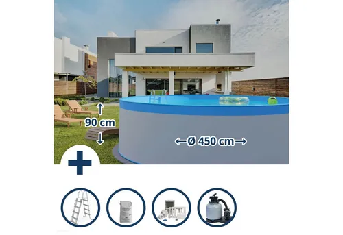 Waterman Rundpool Stahlwandpool Set 450 x 90 cm – 5-teilig - Genieße den Sommer mit diesem hochwertigen Stahlwandpool-Set. Langlebig und stabil, ideal für DIY-Projekte. Perfekt für entspannende Tage im eigenen Garten.
