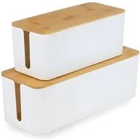 addhome 2er Kabelbox Set Weiß & Bambus Boxen in 40 5x15 5cm & 32x13 5cm inkl.