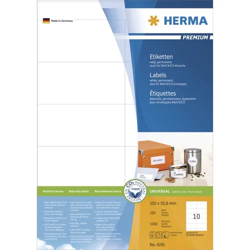 Herma Universaletiketten 4281 Premium, 105 x 50,8mm - Diverse H, selbstklebend, ideal für Stapelverarbeitung und Seriendruck, nachhaltig produziert und Made in Germany.