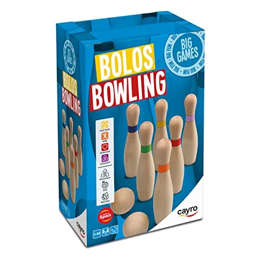 Cayro – Bowling – ab 3 Jahren – großes Holzmodell – lustiges Tischspiel – Kinder und Erwachsene – inklusive 6 Bowling-Pins und 2 Bällen – 2 bis 8 Spieler