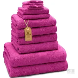 Frottier Handtuch-Set, 10-teilig in Pink - Rosa - Hochwertiges 10-teiliges Frottier Handtuch Set aus 100% Baumwolle. Besonders weich und saugstark, ideal für den täglichen Gebrauch. Pflegeleicht und maschinenwaschbar bis 60°C, für ein angenehmes Hautgefühl.