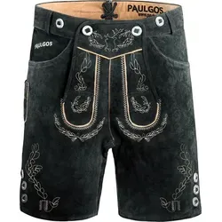 PAULGOS Herren Lederhose Kurz mit Trägern - 100% Echtleder in Grau - Herren-Trachten Lederhose aus 100% Rindleder, mit hochwertigem Innenfutter aus Baumwolle für optimalen Tragekomfort und stilvolles Design.