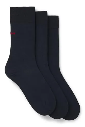 HUGO Herren 3P RS UNI CC Dreierpack Socken in normaler Länge mit Logos Dunkelblau 43-46